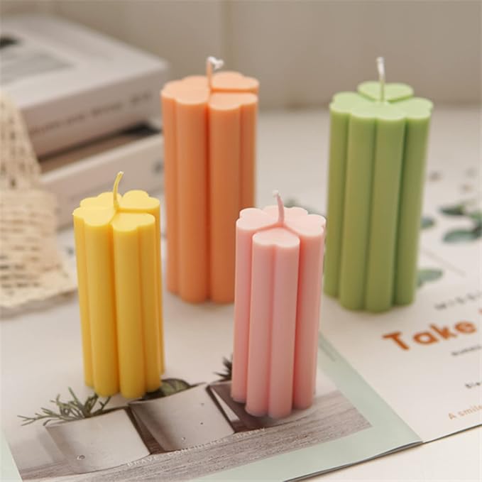 Four Leaf Clover Cylinder Silicone Candle Mold Silicone Soap Mold Fondant Chocolate Cake Candy Mould Epoxy Resin Casting Mold DIY Wax,Polymer Clay