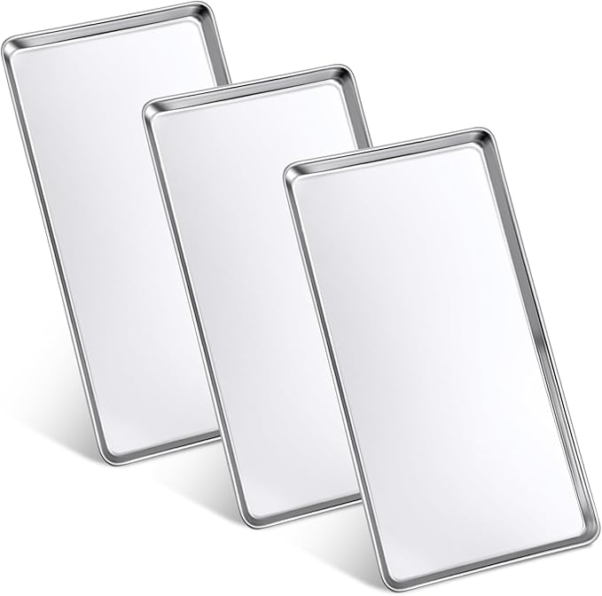 3 Pcs Baking Sheet Pan Set 13.8 × 9.8 × 0.6 Inches Cookie Sheet Large Toaster Oven Pans Stainless Steel Tray Barbecue Grill Pan Rectangle Trays Oven, Non-stick, Easy Clean