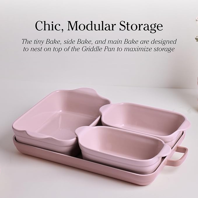 Our Place Bakeware Set | 5-Piece Nonstick, Toxin-Free, Ceramic, Cast Aluminum Set w/Oven Pan, Bakers, & Oven Mat | Space-Saving Nesting Design | Oven-Safe | Bake, Roast, Griddle and more | Blue Salt