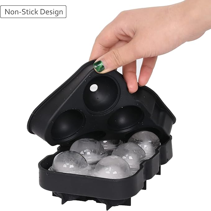 Ticent Ice Cube Trays (Set of 2), Silicone Sphere Whiskey Ice Ball Maker with Lids & Large Square Ice Cube Molds for Cocktails & Bourbon - Reusable & BPA Free