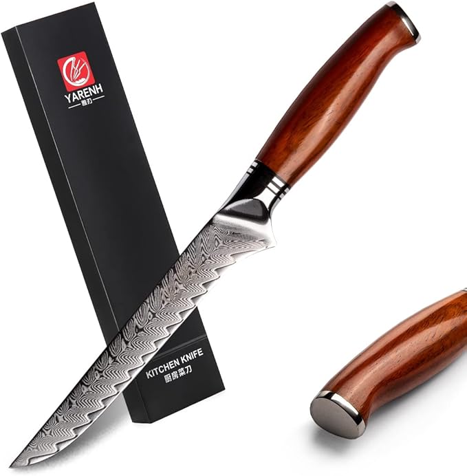 YARENH Boning Fillet Knife 6 Inch, Professional Kitchen Chef Knife, 73 Layers Damascus High Carbon Steel, Full Tang Sandalwood Handle, FYW Series