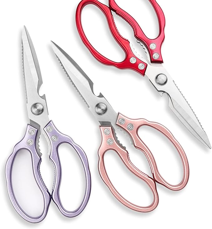 Kitchen Scissors, Heavy Duty Sharp Shears Dishwasher Safe, Rose Gold Cooking Accessories for Meat, Chicken, Fish, Poultry, Herb, Bread