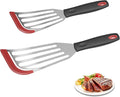 2Pack Silicone Fish Spatulas for Nonstick Cookware,Fish Turner Spatula Stainless Steel with Heat Resistant Silicone Edge,Metal Slotted Spatula for Flipping Fish Egg Patties Fries Pancake Steak (Red)