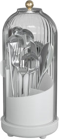 Cutlery holder with cover,Internally rotatable, Plastic Cutlery Storage Organizer for Kitchen Cabinet or Pantry - Basket Organizer for Forks, Knives and Spoons. With cover. White ﻿
