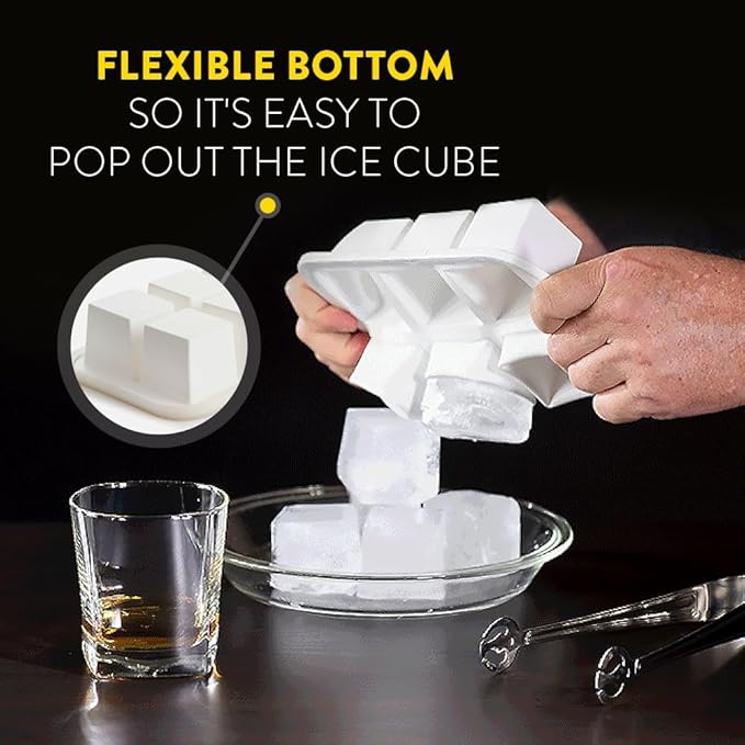 BLOXX Silicone Ice Cube Tray with Lid for Freezer | BPA Free Ice Cube Tray Mold Makes 2in Cubes | Stackable Ice Cube Molds is Dishwasher Safe | Easy release 6 Flexible Ice Cube Trays for Freezer