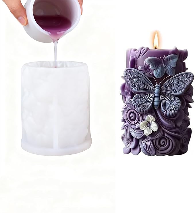 Flower Silicone Candle Molds, 3D Butterfly Silicone Molds for Soap Wax Resin Casting, DIY Floral Art Craft for Home Wedding Decor Gifts (White3)