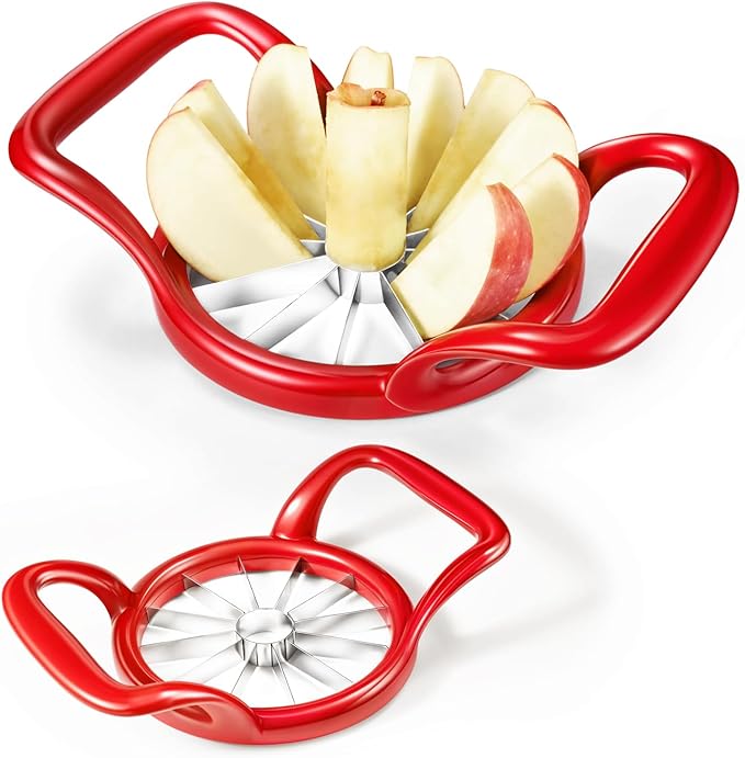 LIIGEMI 5.5 Inch Extra Large Apple Slicer,12-Slice Thin Apple Slicer and Corer,Cutter, Divider, Wedger for Fruits and Vegetables，Gifts for Mom，Sharp and Sturdy，Easy to Use（Red）