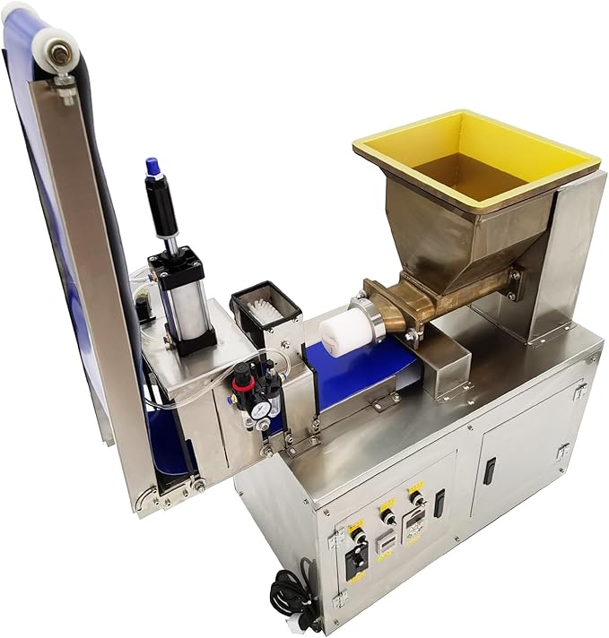 Dough Quantitative Dividing and Cutting Machine Pneumatic Dough Divider Cutter Electric Dough Lump Spacer 0.35oz-17.64oz Dough Divider Cutter Press Machine with Conveyor Belt