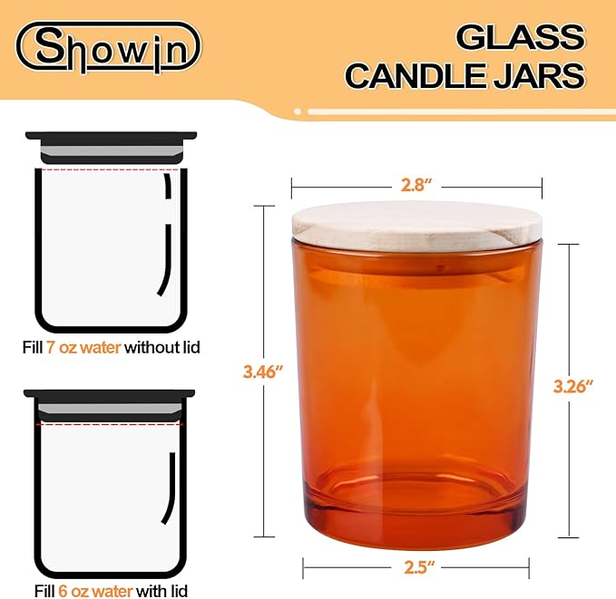 Thick Candle Jars for Making Candles 16 Pcs, 7 OZ Empty Jars with Wood Lids for Candle Making, Sample Container, Orange
