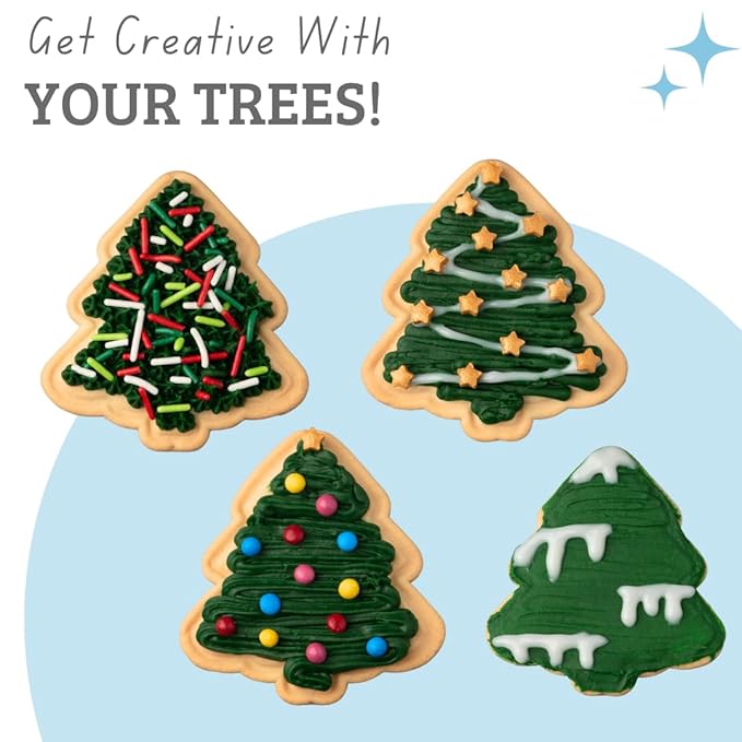 Sweets Indeed Christmas Tree Cookie Decorating Kit | 8 Pre-Baked Tree Cookies with Green & White Frosting and Sprinkles | Holiday Cookie Decorating Set for Kids, Families & Parties – 13.89 oz