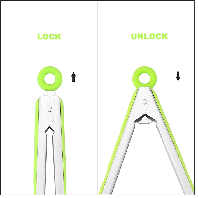 4 Pack Green Kitchen Tongs, Premium Silicone BPA Free Non-Stick Stainless Steel BBQ Cooking Grilling Locking Food Tongs, 9-Inch & 12-Inch