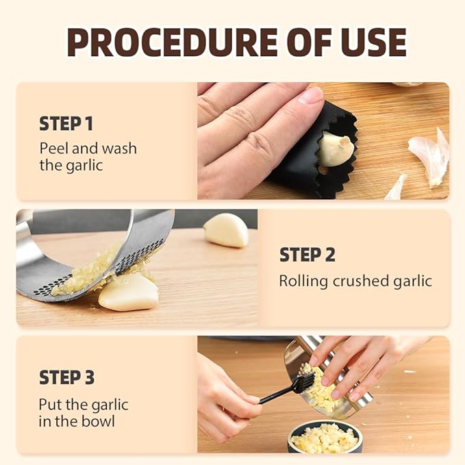 Stainless Steel Garlic Press Rocker, Ergonomic Garlic Crusher Tool for Effortless Mincing, Kitchen Gadget for Home Cooking and Chefs (2 PACKS)