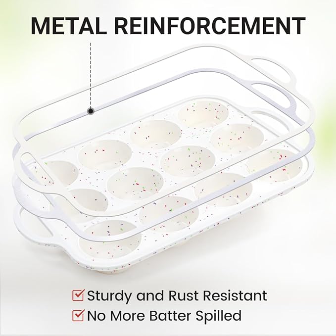CAKETIME Silicone Muffin Pans for Baking, Metal Reinforced Frame Jumbo 6 Cups & Regular 12 Cups Cupcake Pan Nonstick Muffin Pan for Homemade Baking Easy to Handle