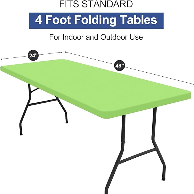 homing Rectangle Table Cloth Cover, Waterproof Polyester Elastic Fitted Tablecloth, Fits for 4 Foot Folding Tables, Washable Table Protector for Picnic, Camping, Outdoor (Lime Green, 24" x 48")