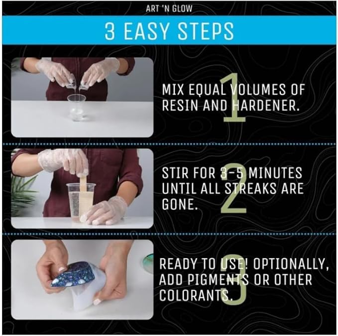 Art 'N Glow Epoxy Resin 32 oz Kit - Crystal Clear, UV Resistant, Self Leveling, Food Safe for Table Top, Arts & Crafts, Wood, Casting, Jewelry Making, Use with Mica Powder, Silicone Molds, Alcohol Ink