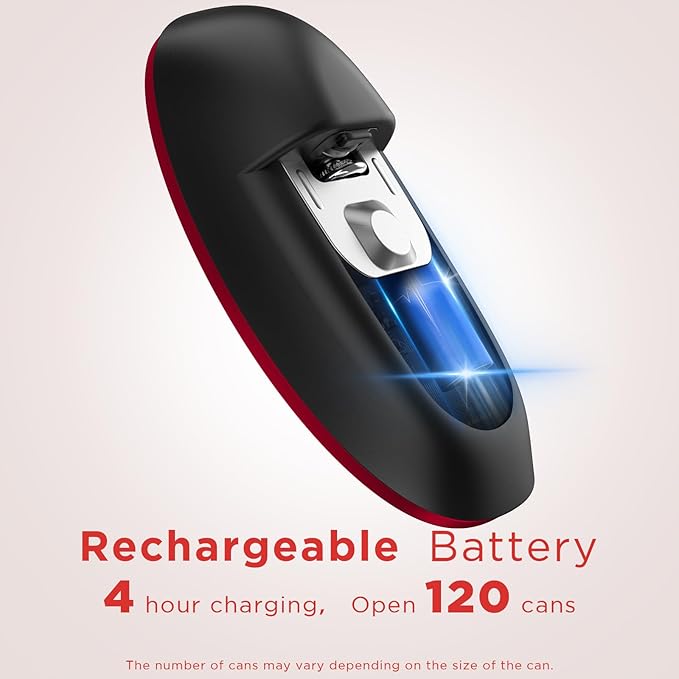 Canslab Ultrablade PRO Auto Stop Can Opener - Rechargeable Electric Can Opener for Kitchen for Seniors with Arthritis- One touch Side Cut Can Opener, Smooth Edge, Handfree, Portable Small Size, Red