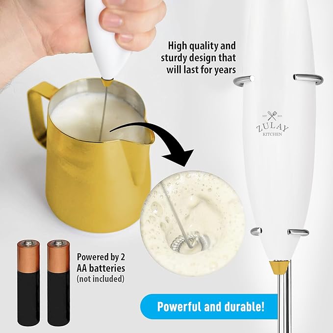 ZK Milk Frother Pitcher Stencil Stirrer Set - White Gold