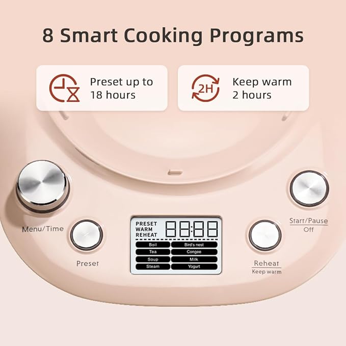 BUYDEEM Health Pot K2763-BA-PK Lite, Glass Electric Kettle for Tea & Coffee, Hot Water Boiler and Wamer with Stew Pot, Temperature Control, Pink, 1.5L