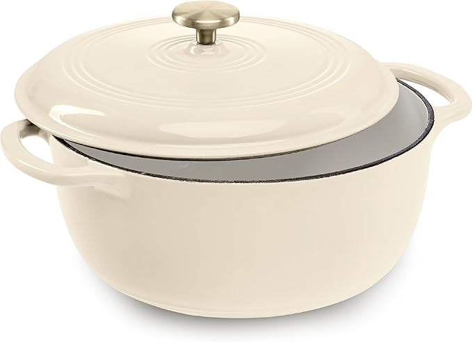 Best Choice Products 6 Quart Enamel Cast-Iron Round Dutch Oven, Family Style Heavy-Duty Pre-Seasoned Cookware for Home, Kitchen, Dining Room, Oven Safe w/Lid, Dual Handles - Vanilla Buttercream