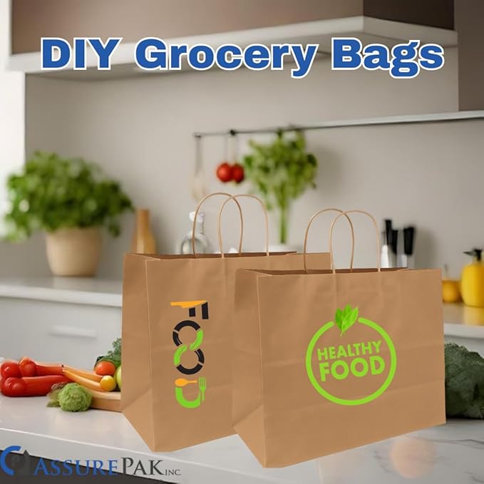 ASSUREPAK DIY Paper Bag - 250 units - Kraft Color - 16"x6"x12" - 74LB (110 GSM strong) Twisted Handle - Recyclable Food & Supermarket Bags for Decorating & Branding - 16612NKPAPTHDL