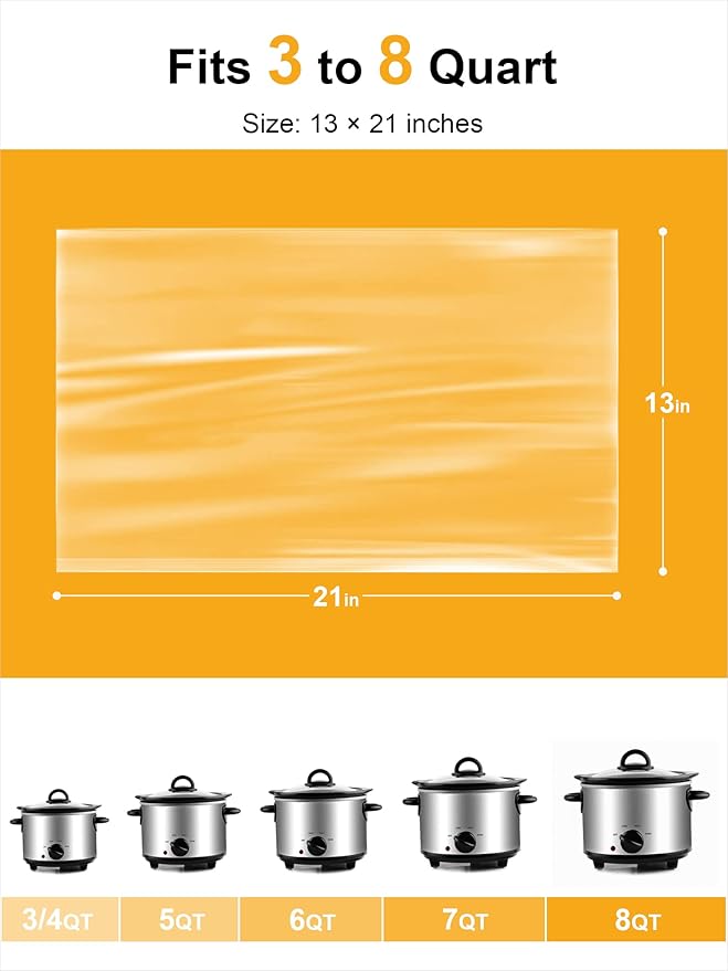 SMARTAKE Slow Cooker Liners, Large Size 13"x 21" Disposable Cooking Bags, Fit 3QT to 8QT for Slow Cooker, Cooking Trays, Suitable for Oval & Round Pots, 60 Liners