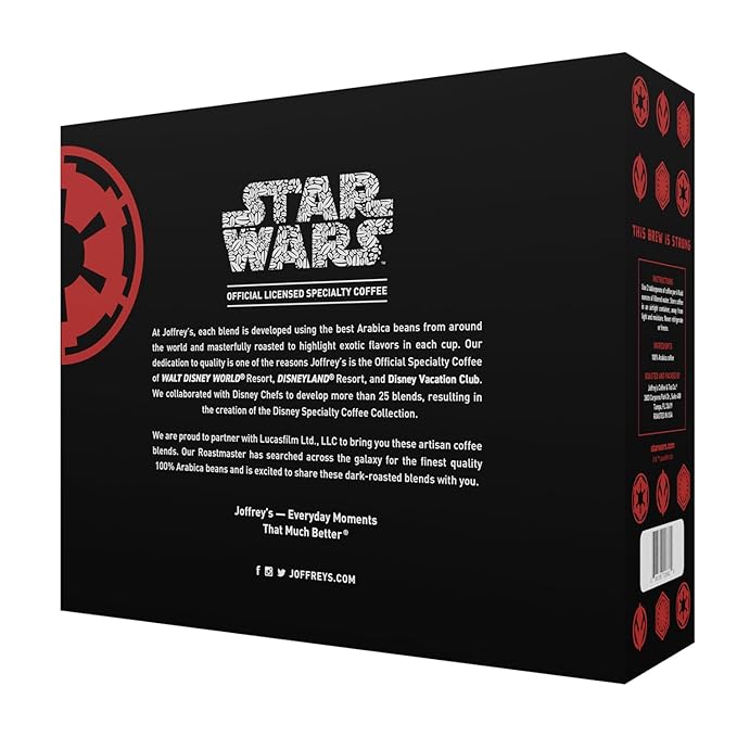 Joffrey's Coffee - STAR WARS™ Dark Side Trio Coffee Collection, STAR WARS Licensed Collection, Artisan Dark Roast, Bold & Smooth Taste, Brew or French Press (Ground, 3-pack)