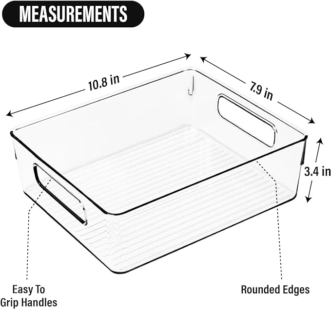 Clear Plastic Storage Bins, Home Bathroom Laundry Room Freezer Refrigerator Pantry Organizers and Storage Containers Fridge Organizer Bins Kitchen Organization Cabinet Medicine Bin for organizing