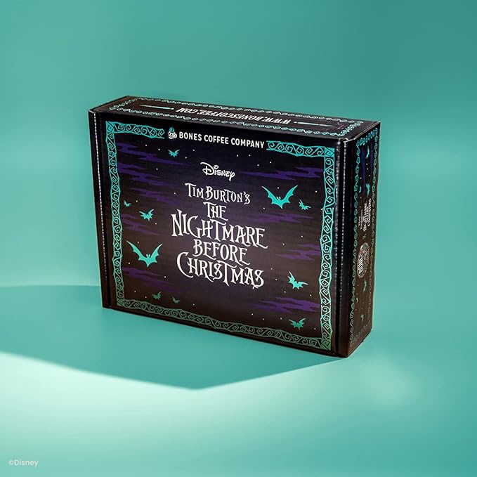 Bones Coffee Company The Nightmare Before Christmas Collector's Box 5 Flavored Coffee Low Acid Medium Roast Arabica Beans Specialty Coffee Gifts For Auto Drip and French Press, 4 oz Pack of 5 Ground