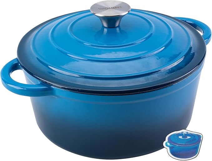 Enameled Cast Iron Dutch Oven Pot with Lid Heavy-Duty Cookware for Bread Baking, Braising, Stews, Roasting,4QT，blue