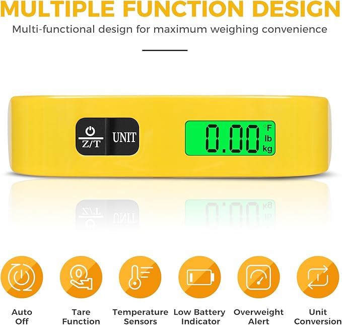 BAGAIL Digital Luggage Scale, 110lbs Hanging Baggage Scale with Backlit LCD Display, Portable Suitcase Weighing Scale, Travel Luggage Weight Scale with Hook, Strong Straps for Travelers