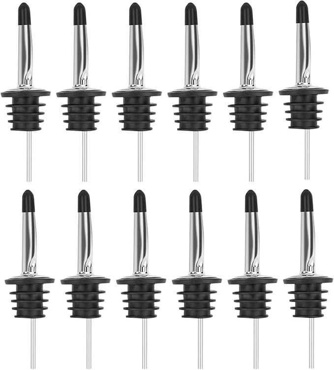 Pafusen 12 Pack Liquor Bottle Pourers, Liquor Pour Spout for Liquor Bottles, Stainless Steel Olive oil Dispenser Spout, Alcohol Pourer Spouts Dust Caps Covers, Sliver