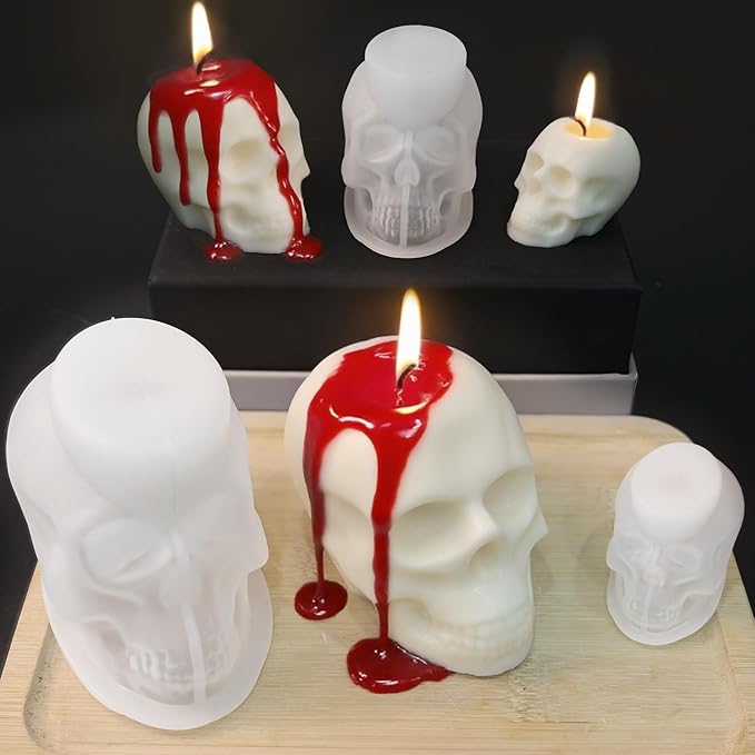 7 Pcs Skull Molds for Resin, Set of Large + Medium + Small + Mini 3D Skull Silicone Mold for Candle Wax Soap Clay Epoxy Resin Casting, Halloween Home Decoration