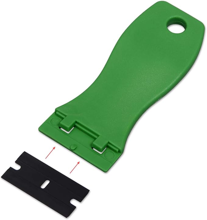 EHDIS 1.5" Plastic Razor Scraper with 10pcs Double Edged Plastic Blades for Removing Labels Stickers Decals on Glass Windows (Green)