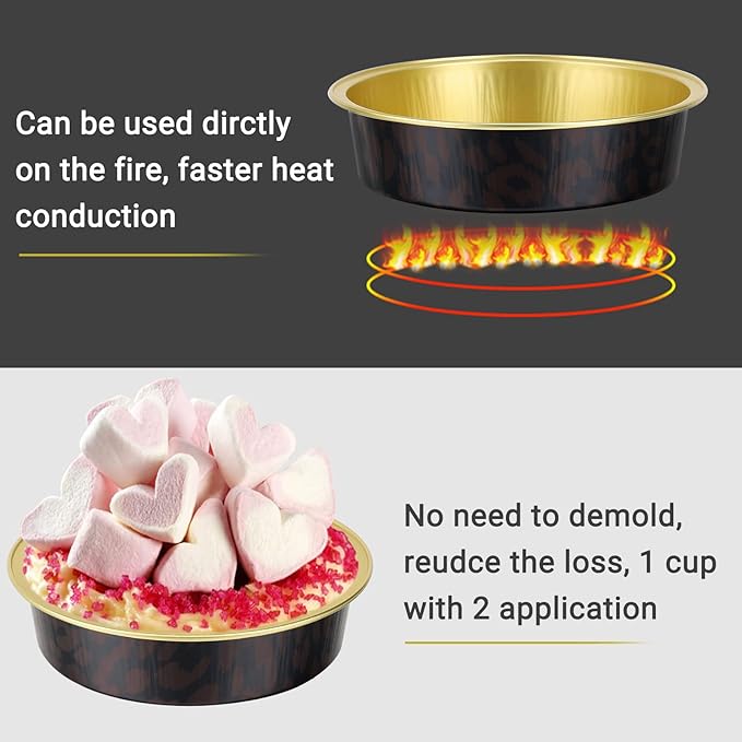 Beasea 50 Pack 4” Mini Pans with Lids, 8oz Disposable Aluminum Baking Foil Tins Round Small Dark Red Spot Container for Individual Cupcake Dessert Muffin Ramekin Cheesecake Quiche Oven Dishes