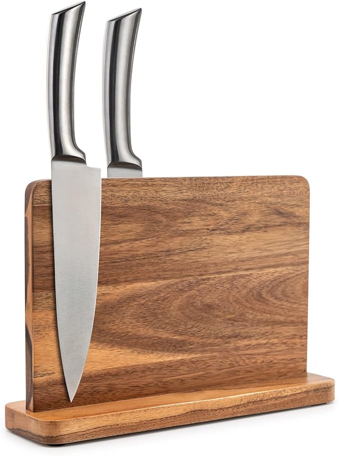 Magnetic Knife Block Kitchen Knife Holder Rack Without Knives- Natural Acacia Knife Storage Organizer with Powerful Magnets for Cutlery Display and Storage