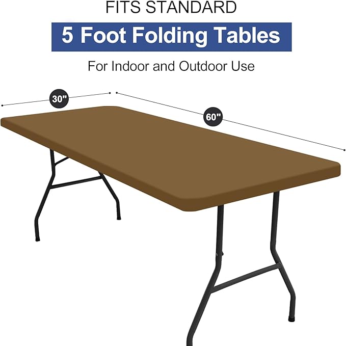homing Rectangle Table Cloth Cover, Waterproof Polyester Elastic Fitted Tablecloth, Fits for 5 Foot Folding Tables, Washable Table Protector for Picnic, Camping, Outdoor (Brown, 30" x 60")