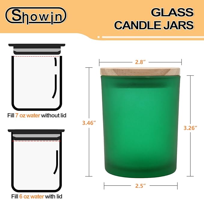 Thick Candle Jars for Making Candles 16 Pcs, 7 OZ Empty Jars with Wood Lids for Candle Making, Sample Container, Frosted Green
