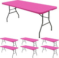 6 Pack Fitted Tablecloth for 8 Foot Rectangle Tables, Hot Pink Elastic Outdoor Picnic Table Cover, Washable Stretch Folding Table Cloths 8 ft for Camping Party Patio Kitchen Banquet, 30" W x 96" L