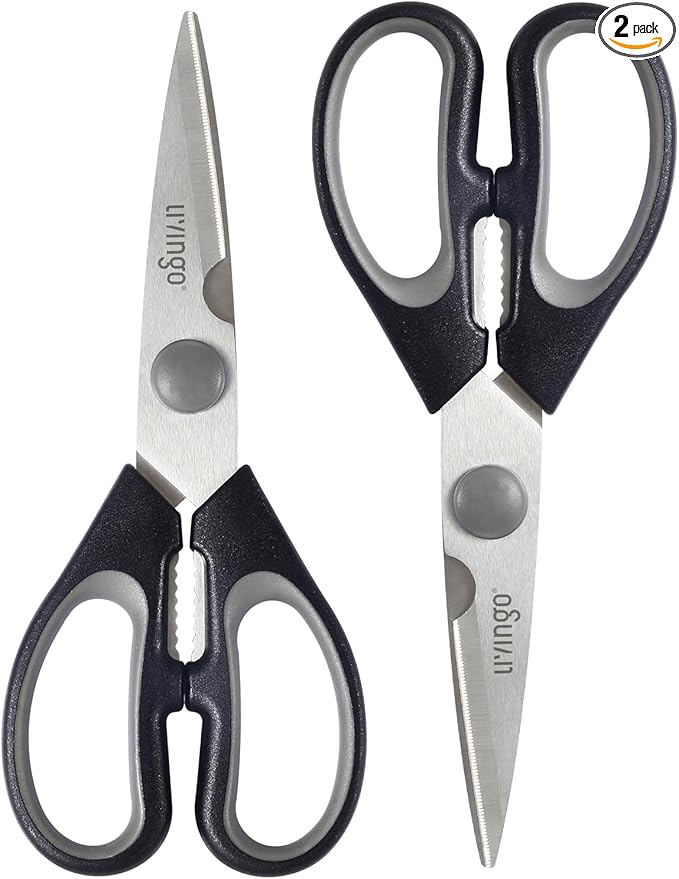 LIVINGO 7.5" Kitchen Scissors All Purpose for Sharp Cutting Small Bones & Vegetables, with Nutcracker Grip Comfortable, Heavy-duty Food Shears for Home Cooking