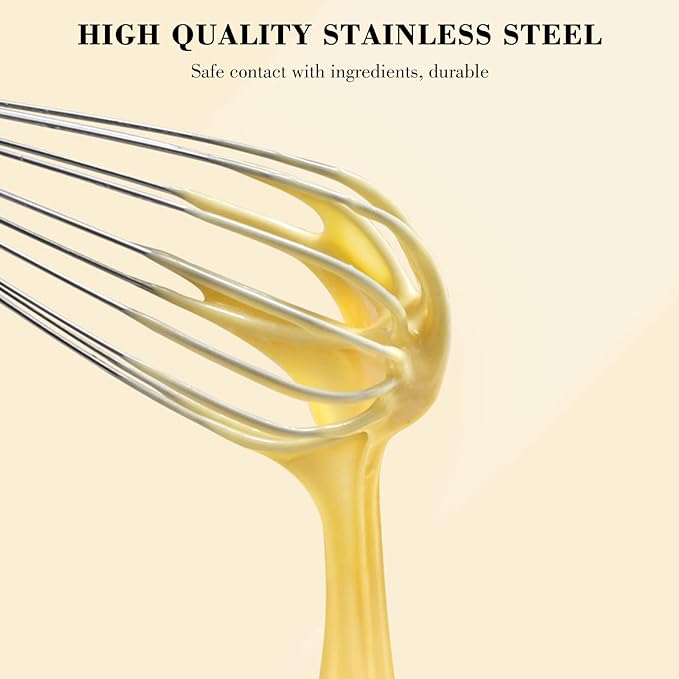 NileHome Whisk, Stainless Steel Wisk Set 8" 10" Kitchen Whisk Wisking Tool Kitchen Wisk Wire Whisks for Cooking, Whisking, Blending, Beating, Stirring-…