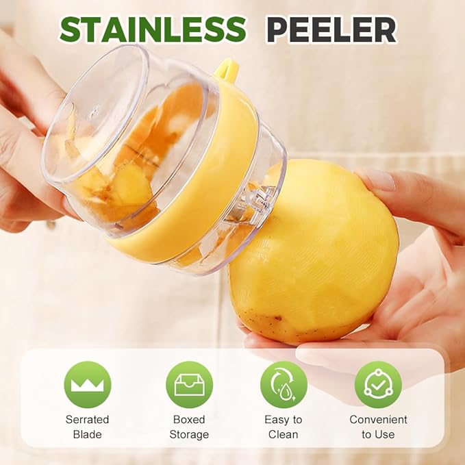 3 in 1 Peeler with Container, 2025 New Stainless Steel Peelers with Container with Handle Fruit Knife, Multifunctional Vegetable Peelers for Home Kitchen (Yellow and Green)