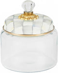 MACKENZIE-CHILDS Sterling Check Kitchen Canister, Decorative Gray-and-White Glass Storage Jar with Lid, Small
