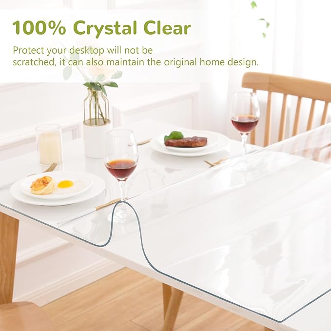 40 x 78 Inch Clear Table Cover Protector, Clear Table Protector for Dining Room Table, 1.5mm Plastic Table Cover, Waterproof Table Pad for Kitchen, Office