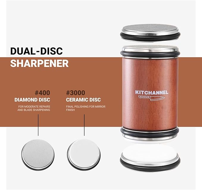 Rolling Knife Sharpener Kit – Fast, Easy Diamond & Ceramic Manual Sharpener | 15° & 20° Angle Guides for Kitchen & Chef’s Knives – Sharpens All Steel Blades
