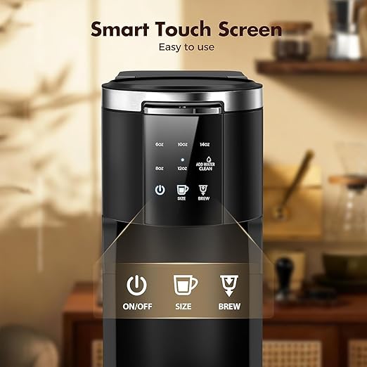 Single Serve Coffee Maker, 2 in 1 Coffee Machine for K-Cup & Ground Coffee, 6 to 14oz Brew Sizes, Pod Coffee Makers with 40oz Removable Water Reservoir, LCD Screen, Self-cleaning, for Home