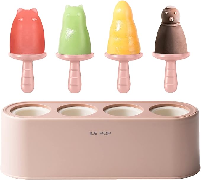 Popsicle Mold Set 4 Pieces Homemade Silicone Popsicle Maker Easy Release Ice Cream Molds Reusable DIY Pop Molds (Pink, WinterWonder Pops)