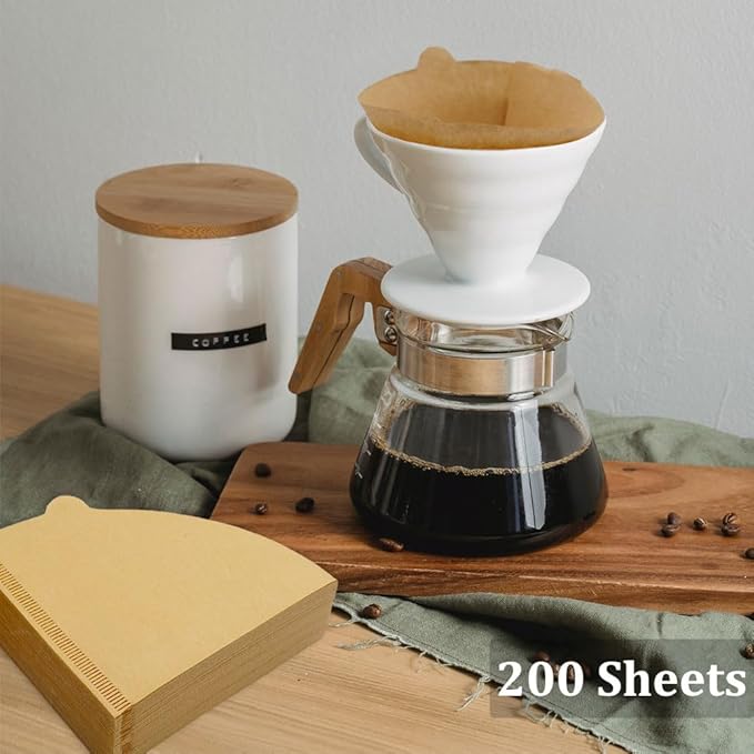 Cone Coffee Filters Size 02, 200 Count 1-4 Cups Unbleached V02 Disposable Coffee Filter Paper, Compatible with Conical Shaped Pour Over Coffee Dripper and Drip Coffee Maker
