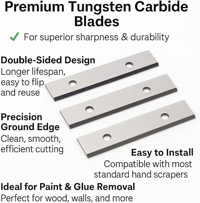 Paint Scraper Carbide Blades Double-Edged Reversible Replacement Blade (2.38"(60mm),10packs) By LU&MN
