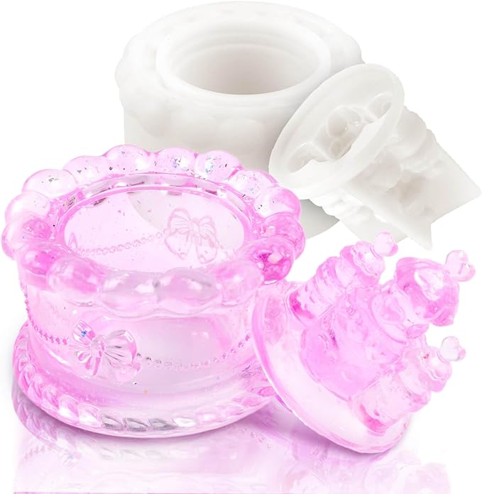 Heart Rose Jar Resin Mold with Lid ，Epoxy Resin Storage Box Casting Molds ，DIY Jewelry Container Silicone Mould (Castle Cake)