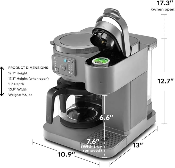 2-in-1 Hot & Iced Coffee Maker for Pods & Grounds – 12-Cup Glass Carafe & Single-Serve Brewer, 72oz Reservoir, Strong Brew, Extra Hot, Brew Over Ice, MultiStream Tech, Compact Design (Gray)